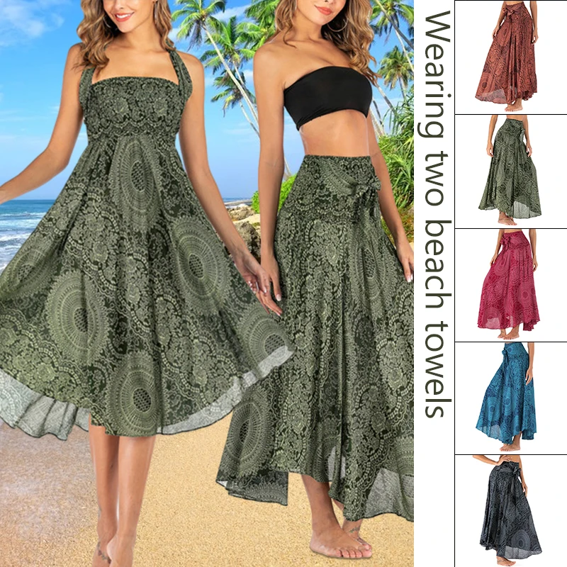 Fashion Summer Long Skirts Women Double-purpose Bottom Boho Vintage Skirt  Bohemian Women Harajuku Beach Holiday Skirts