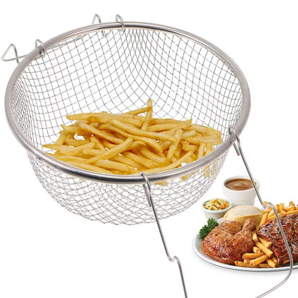 

2Pcs Stainless Steel Fry Basket Folding Handle Frying Tool Multi-Purpose Food Basket Kitchen Strainer Fryer Helper for Potatoes