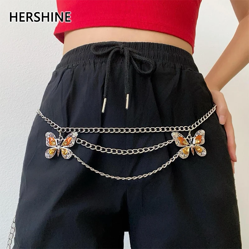 

HERSHINE цельная женская модная металлическая поясная цепочка со стразами и бабочкой и мотыльком, элегантный аксессуар для одежды в стиле ретро, весна, лето