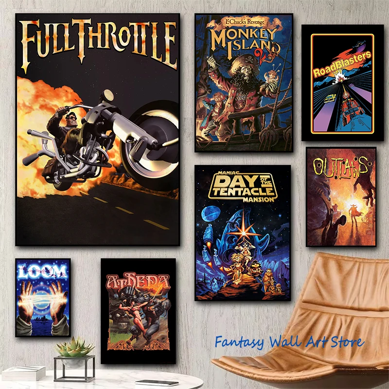 80s 90s خمر لعبة فيديو سر جزيرة القرد زاك Mckracken ريترو يغطي المشارك حائط لوح رسم صور ديكور المنزل