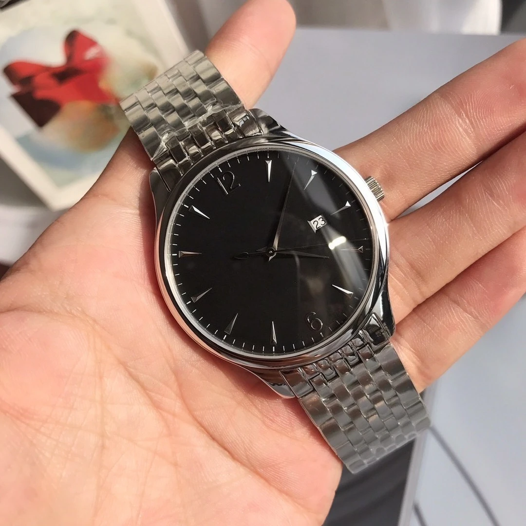 

New Silver Stainless Steel Quartz Wristwatches Men's Watch Black Dial with Date Luxury Brand Business Elegant Timepiece for Men