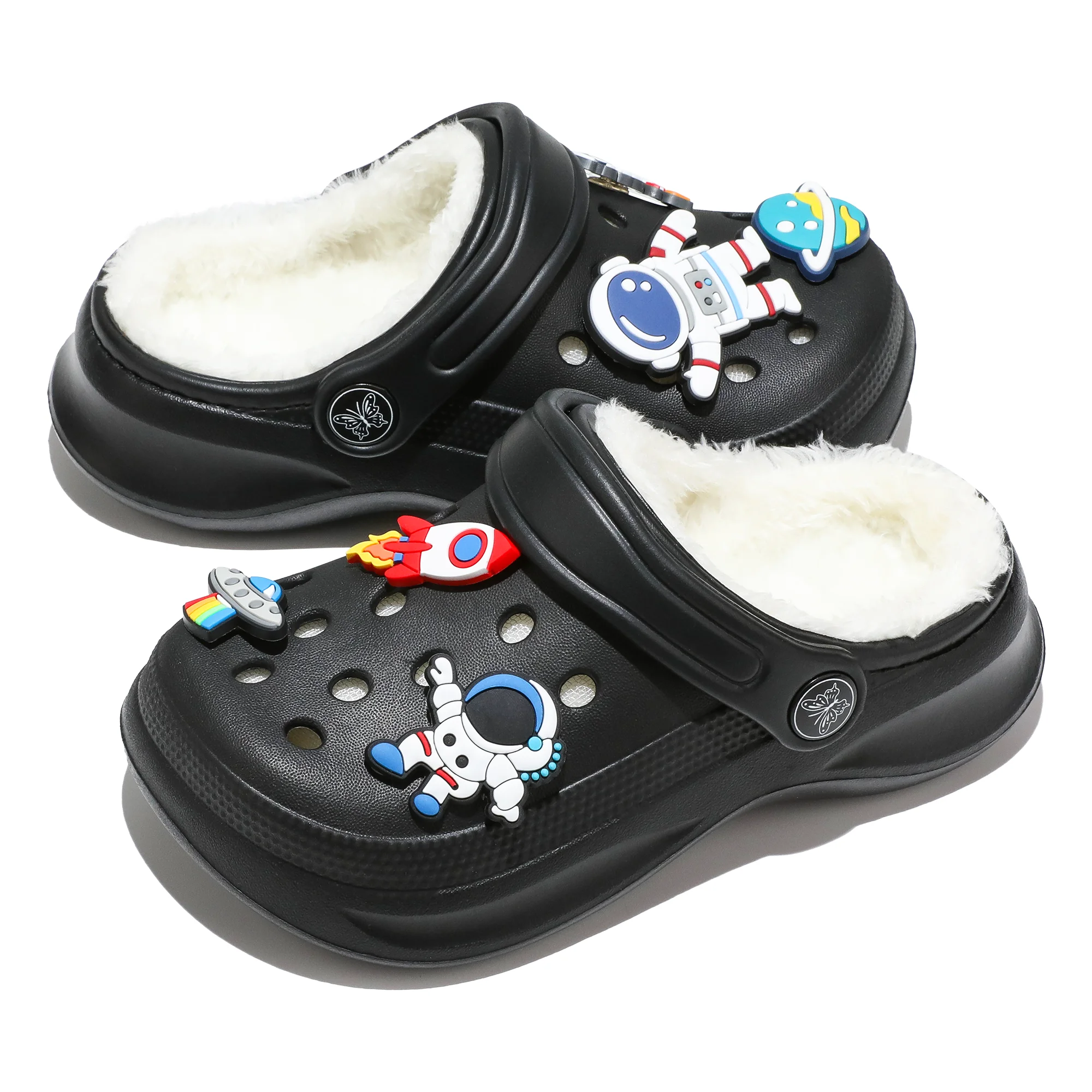 Kids Fur Lined Clogs and Mules, Lightweight Cotton Lined Garden Shoes, Winter Warm House Slippers for Boys Girls Toddler 168