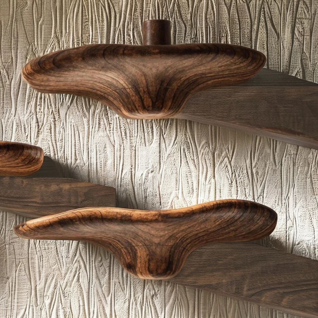 Solid wood live edge mushroom  country wall decoration handmade mushroom floating shelf corner wall shelf unique home decoration
