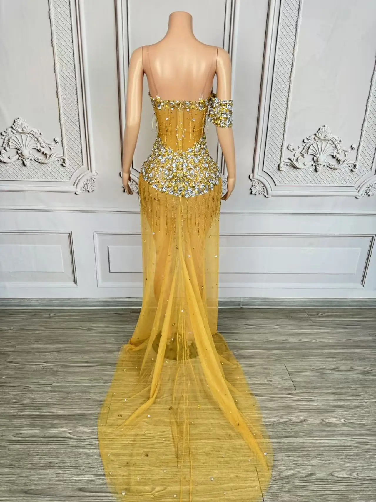 Sukienka Chuju z błyszczącymi cyrkoniami, ekskluzywna, przezroczysta, do ziemi, dla kobiet, seksowna, transparentna, idealna na urodziny, sesje zdjęciowe.