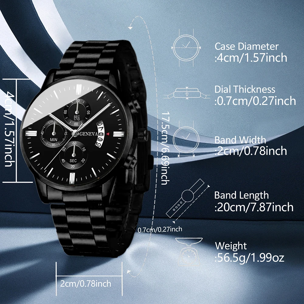 Men Stainless Steel Three-Eyes Calendar Quartz Watch Steel Strap Alloy Material Round Shape Iron Folding image 4