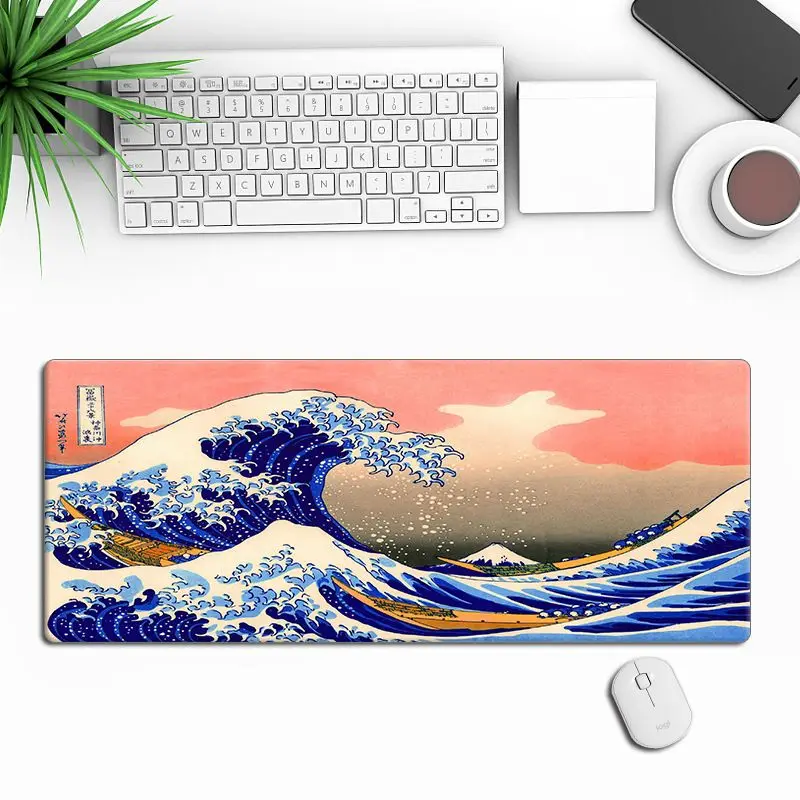 VIKAMA Starry Night Great Wave Desk Pad Waterproof Gaming Mouse Mat Ukiyo-e Table Mat Art Style Desktop Decor For Art Lovers