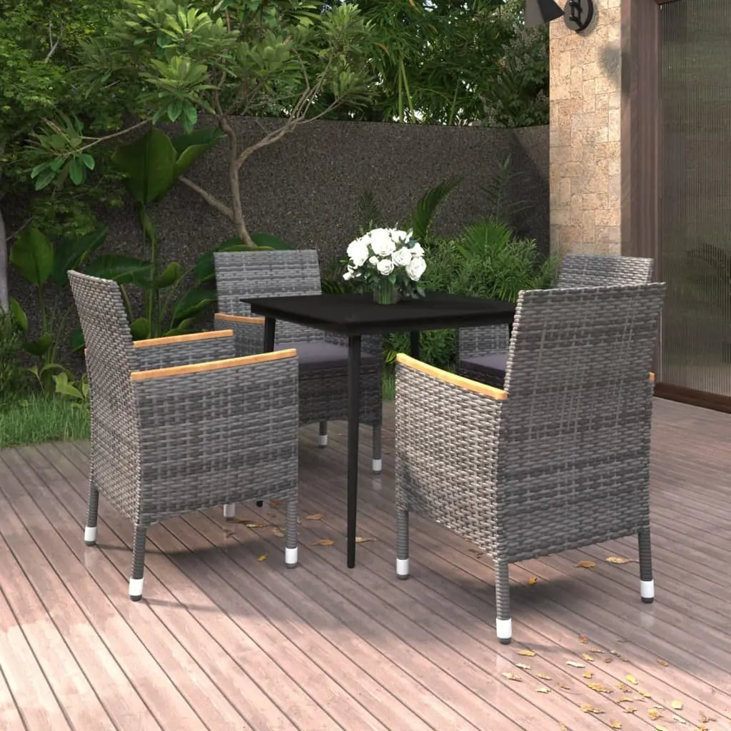 5 Piece Poly Rattan Patio Dining Set with Glass Table & Cushioned Chairs for Outdoor Deck Pool Balcony, Customized