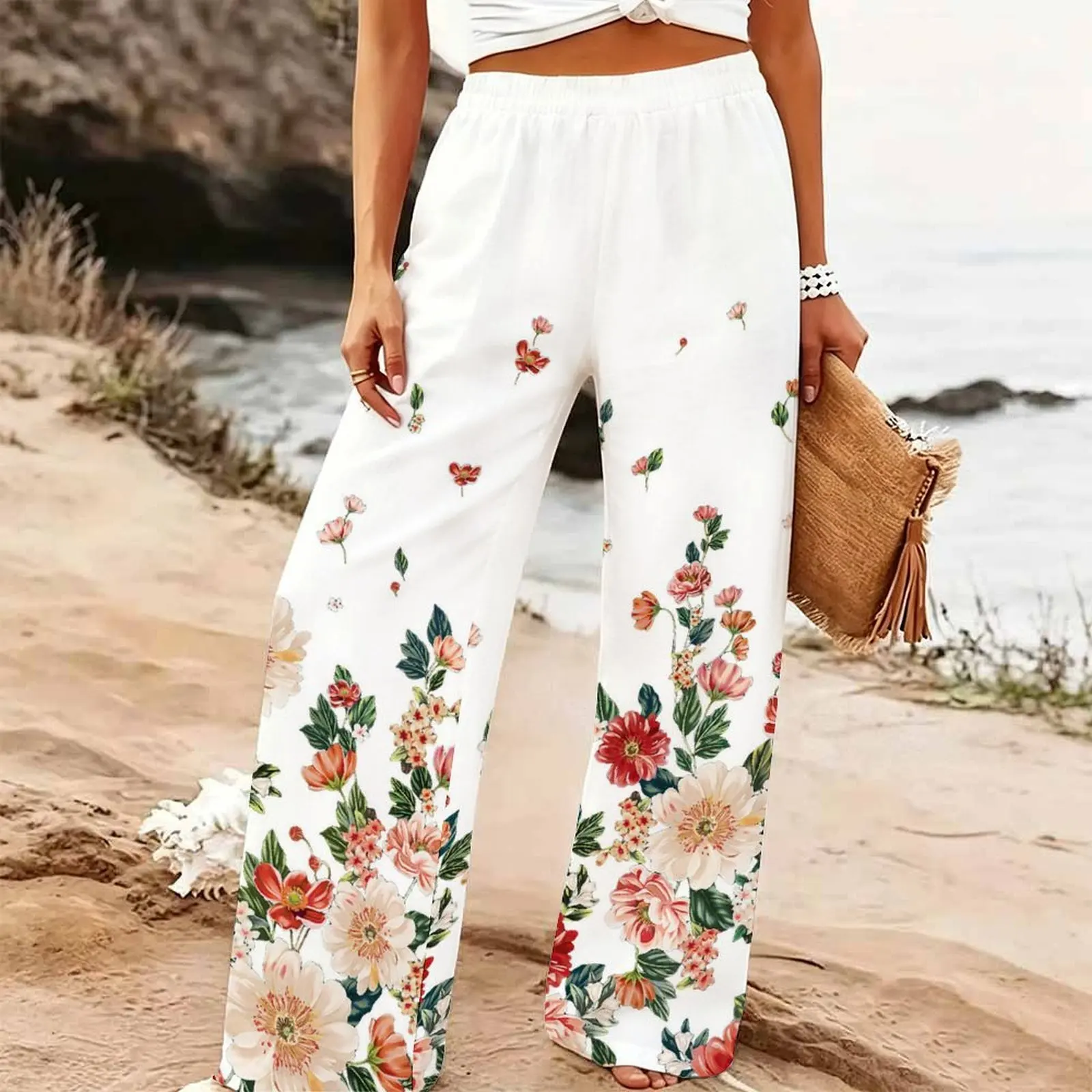 Winter Printed Trousers Retro Mopping Pants Loose Jogging Pants Elegant Yoga Pants Autumn Women High Waisted Wide Leg Pants