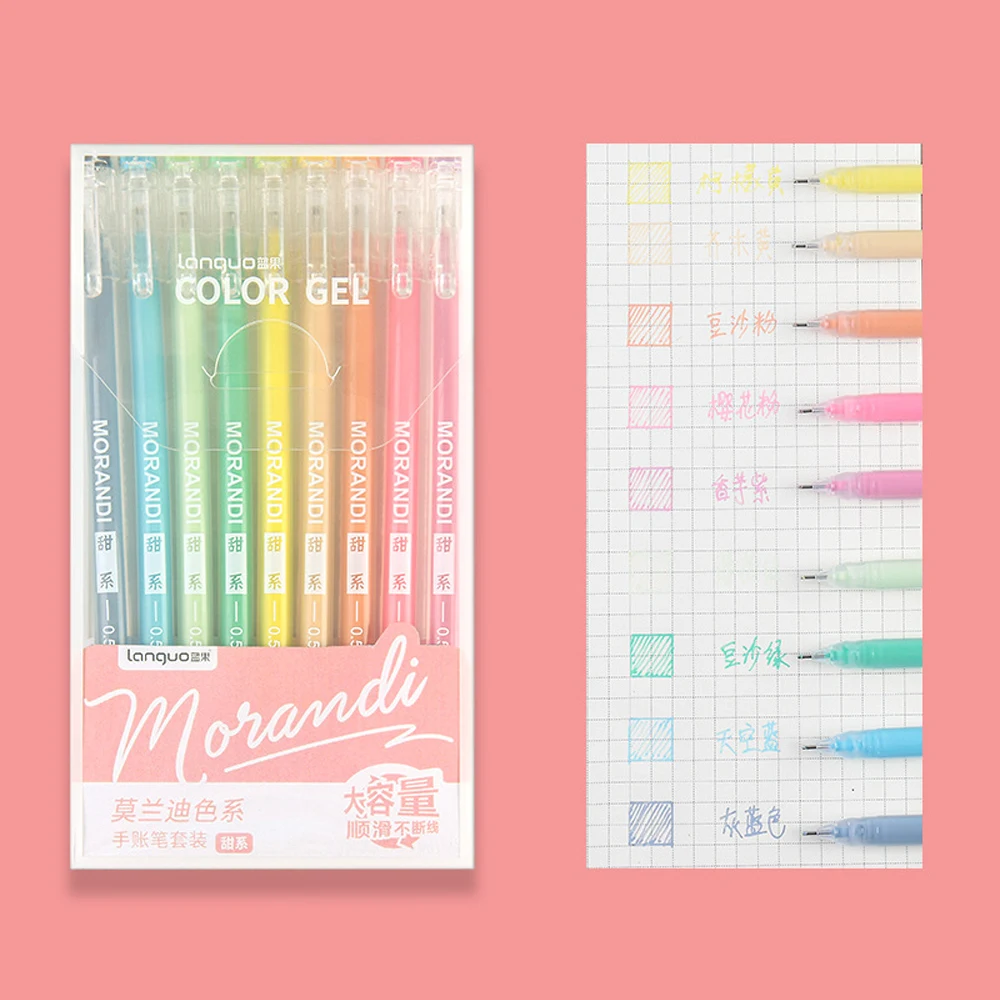 9 Pcs Colored Gel Pens Set Kawaii 9 Colors 0.5mm Ballpoint Pen for Journal Cute School Stationary Supplies