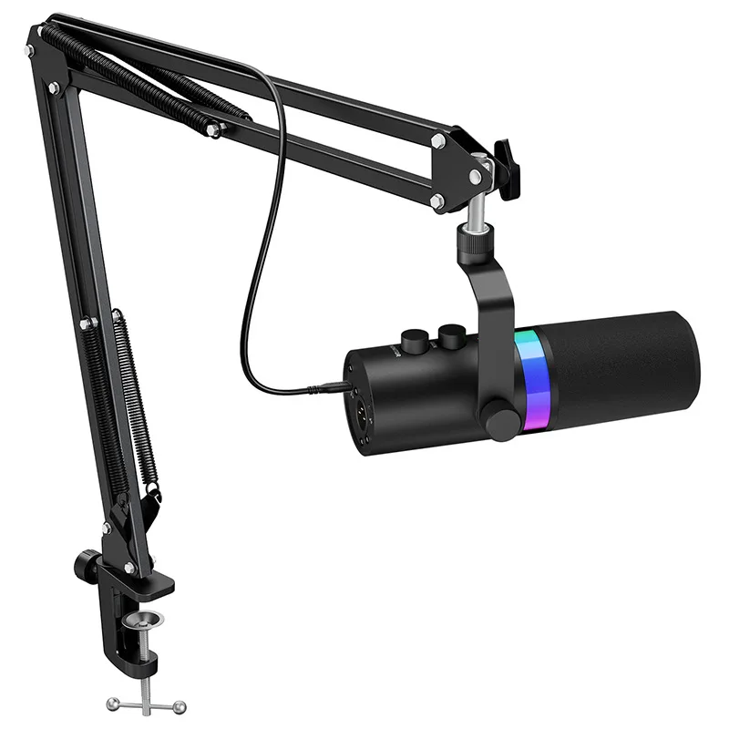 

Wired dynamic microphone with RGB light and microphone stand, dynamic microphone RGB light effect, 3.5mm headphone jack
