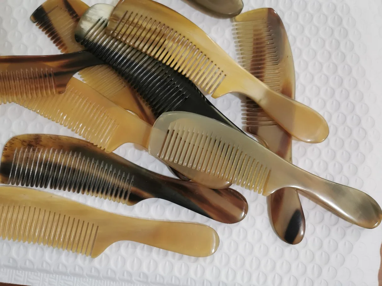 African Hair Horn Handle Comb for Men, Sheep Horn Comb, Scrapping Plate, Natural Material, Antistatic, Home Decor Crafts