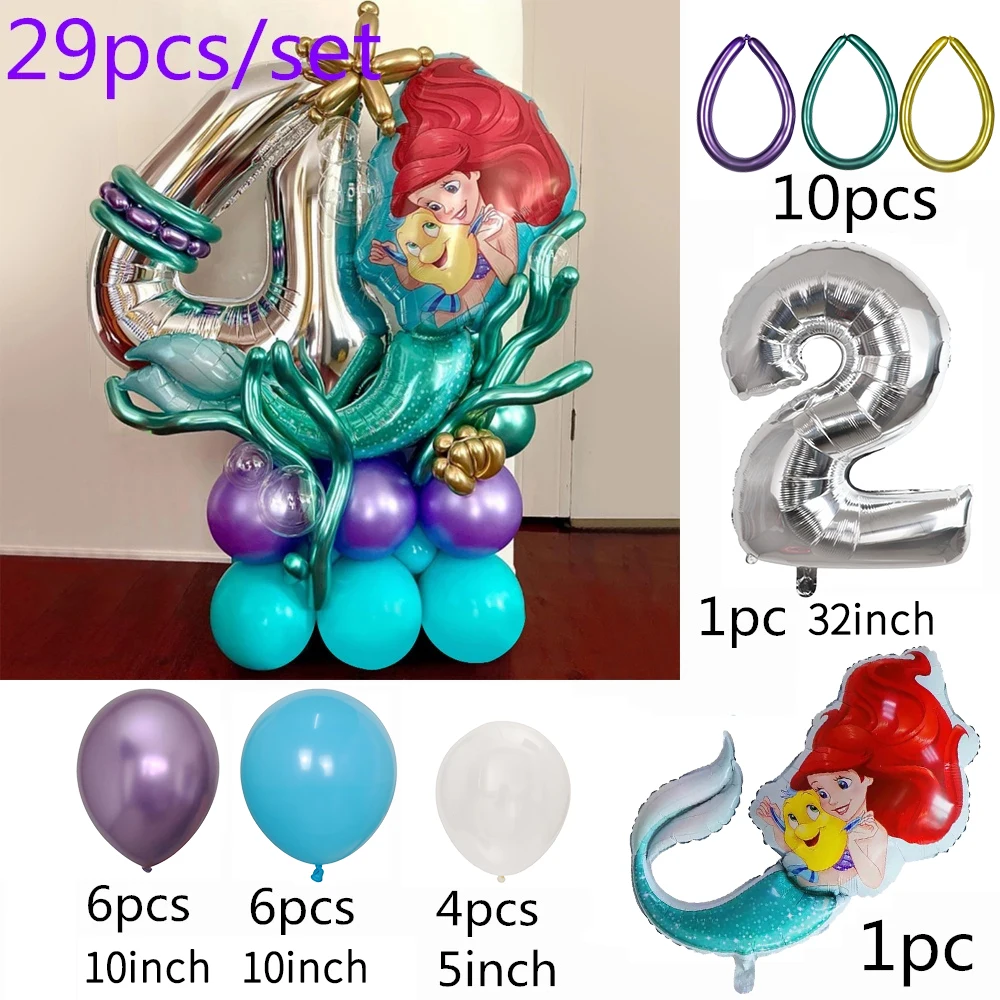 1Set Disney Princess Mermaid Ariel Foil Balloons 30inch Number Balloons For Girl\'s Birthday Babyshower Party Decoration Toy