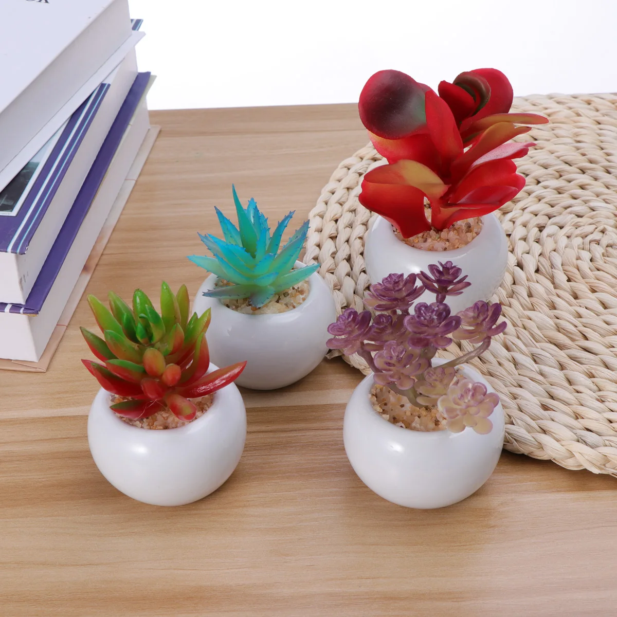 

4pcs Artificial Succulent Plants Small Simulation Bonsai Decoration for Desk Shelf Living Room Bedroom Office Creative Gift