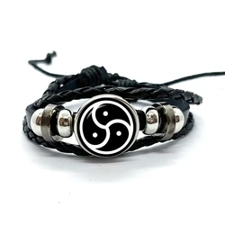 Bdsm Triskelion Symbol Pattern Leather Bracelets Glass Dome Snap Button Bracelet & Bangles Fashion Women Men Jewelry