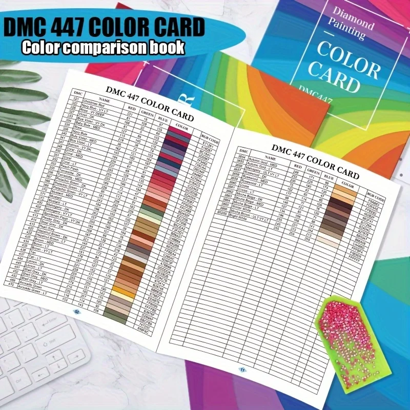 447 DMC Color Chart Book, HD Printing Diamond Painting Color Comparison Card for DIY Handcraft Diamond Painting Accessory Tool