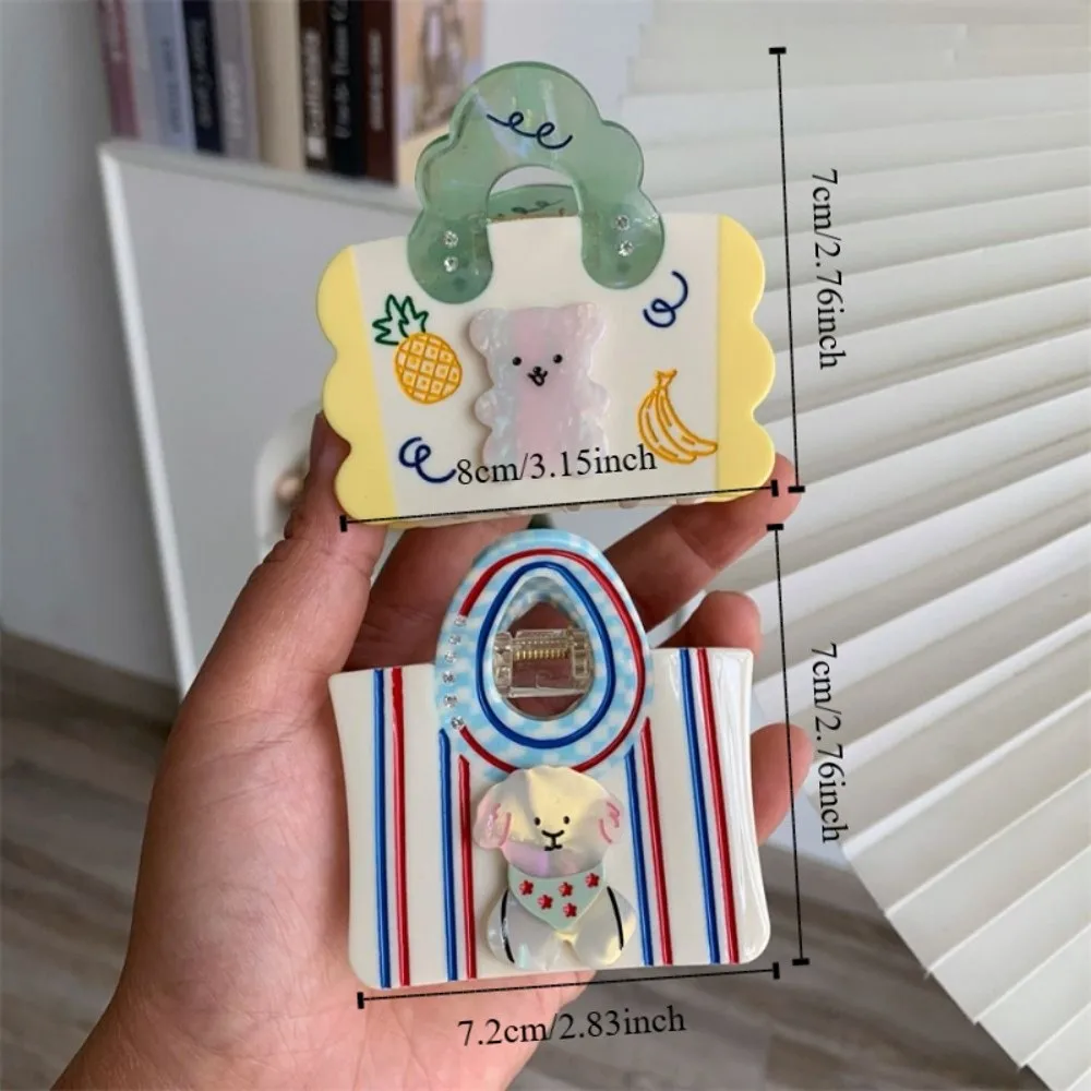 Acetic Acid Acetate Hair Claw Mini Handbag Shape Grab Clip Cartoon Bear Hair Clip Headdress Shark Clip Rhinestone Hairpin Daily