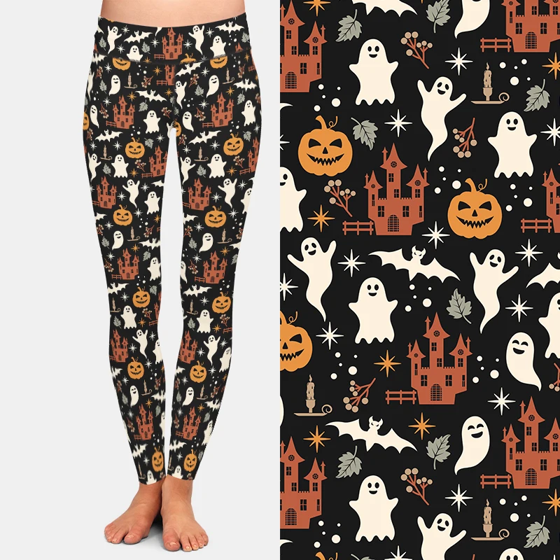 LETSFIND High Quaility Women Fitness Pants 3D Halloween Ghost Pumpkin and Bat Print High Waist Sexy Slim Stretch Warm Full Pant