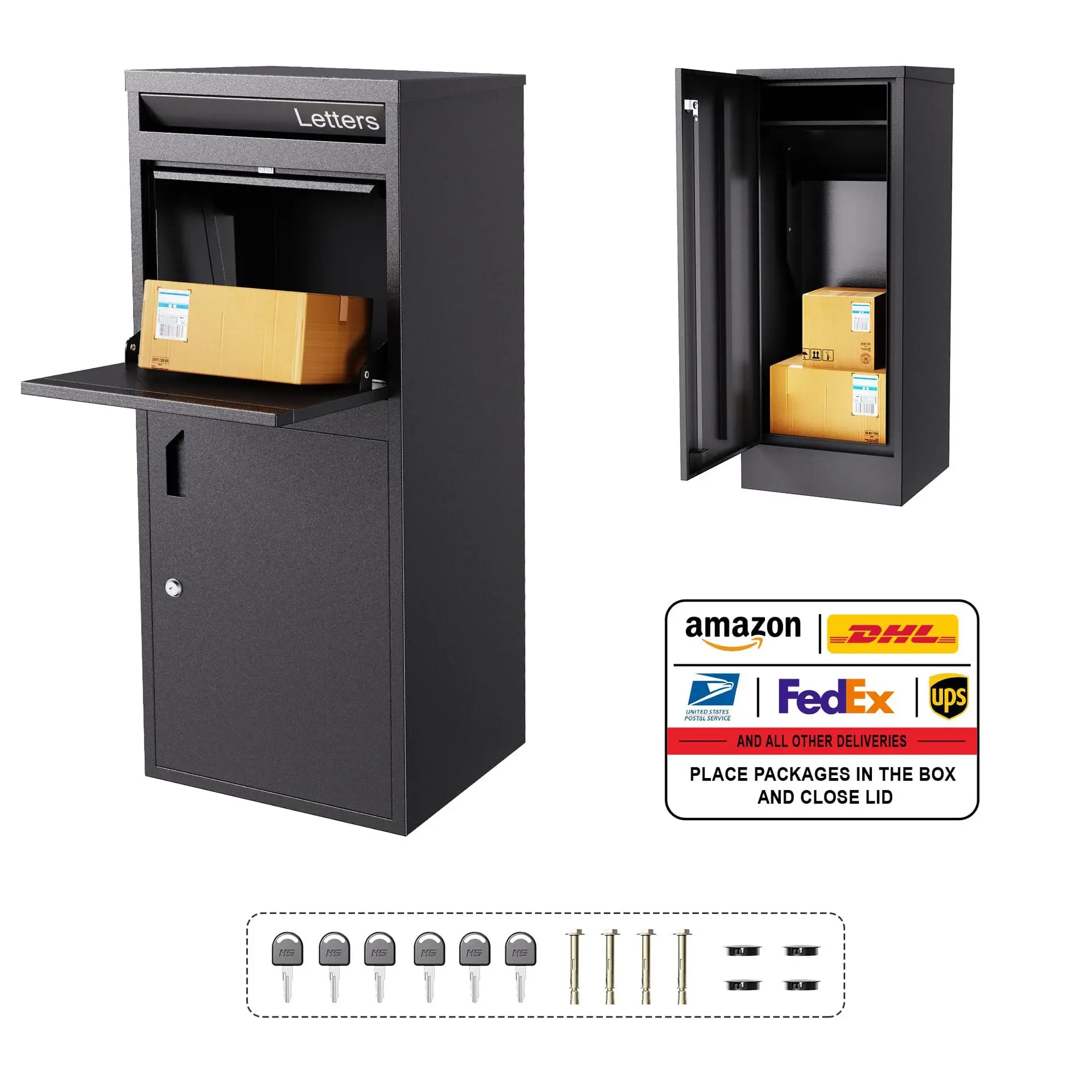 Package Delivery Box Black Color Mail Box Letter Box Mailbox With Wood Grain Color