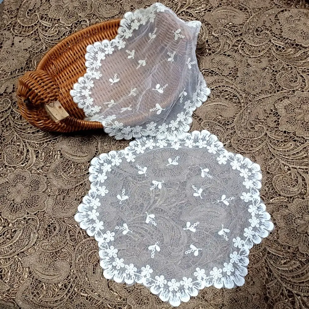 Handmade Home Use Hollow Lace Coaster White Round Delicate Cup Pad Simple Practical Flower Embroidery Placemat