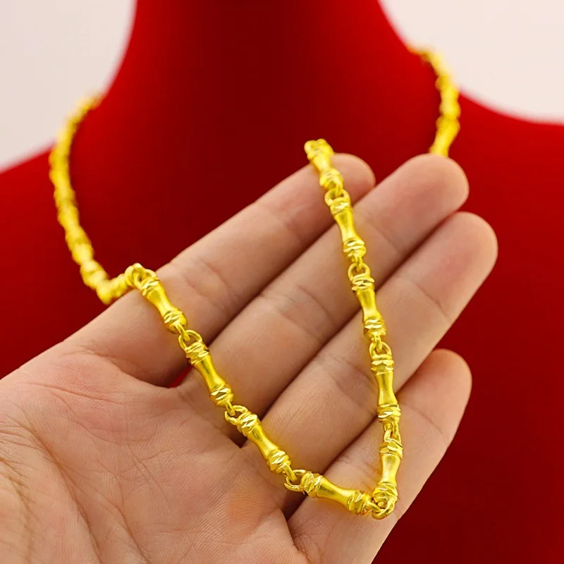 Neck jewelry AU999 gold bamboo mens 24K necklace domineering fashion high small bone chain jewelry