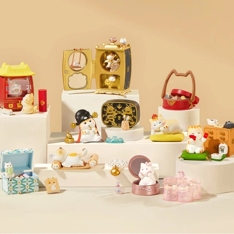 

Palace Baby Cat Blind Box Jewelry Box Cute Chinese Style Desktop Figurine Decor Vanity Organizer For Adult Women Gift