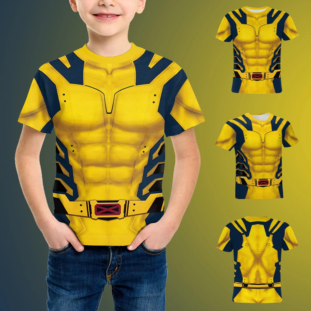 

Children Deadpool Wolverine T-Shirt Movie Hero Cosplay Muscle Printing Tops Boys and Girls Carnival Party Funny T-Shirt Clothes