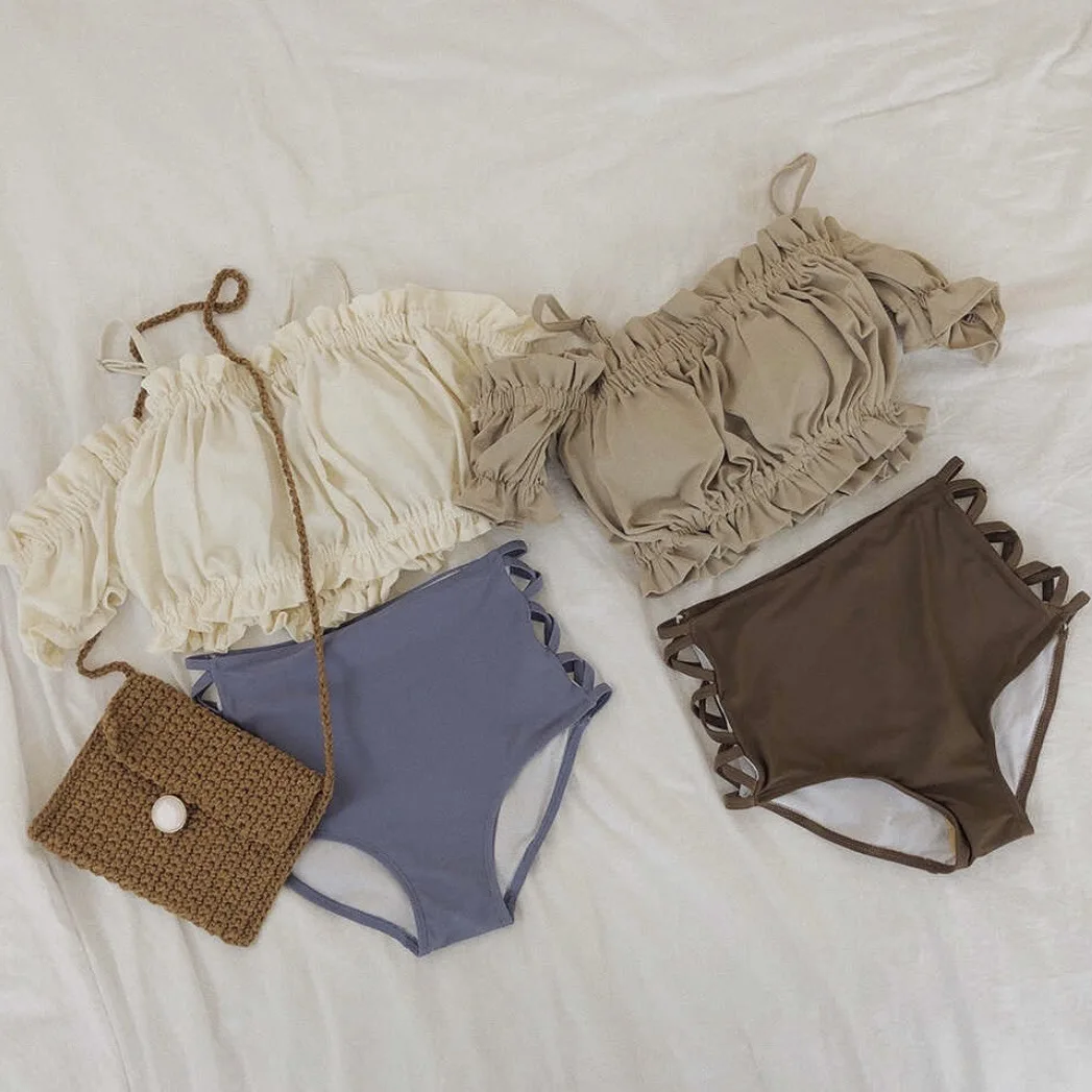 Women's Swimwear 2024 Women Bikini Solid Color Swimwear Backless Sexy Tankini Two-Piece Hot Spring Swimsuit  Beach Clothes M-XL