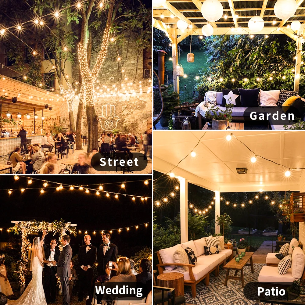 15M 30M G40 LED String Light Fata Luce esterna Ghirlanda Retro Matrimonio Cortile Decorazione Giardino Patio Stringa di luce