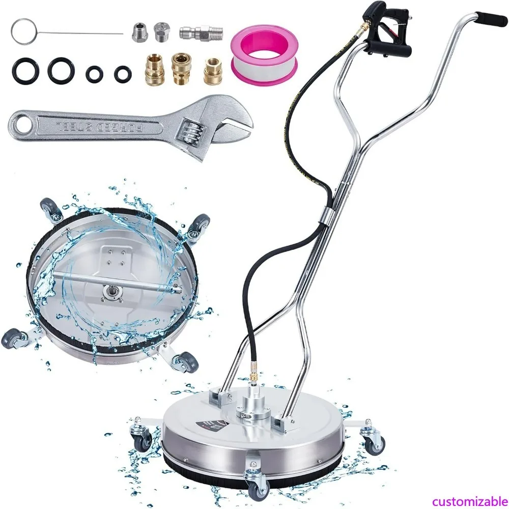 

Stainless Steel Dual Handle Pressure Washer Surface Cleaner with 4 Wheels, 3/8 Connector, and 2 Nozzles