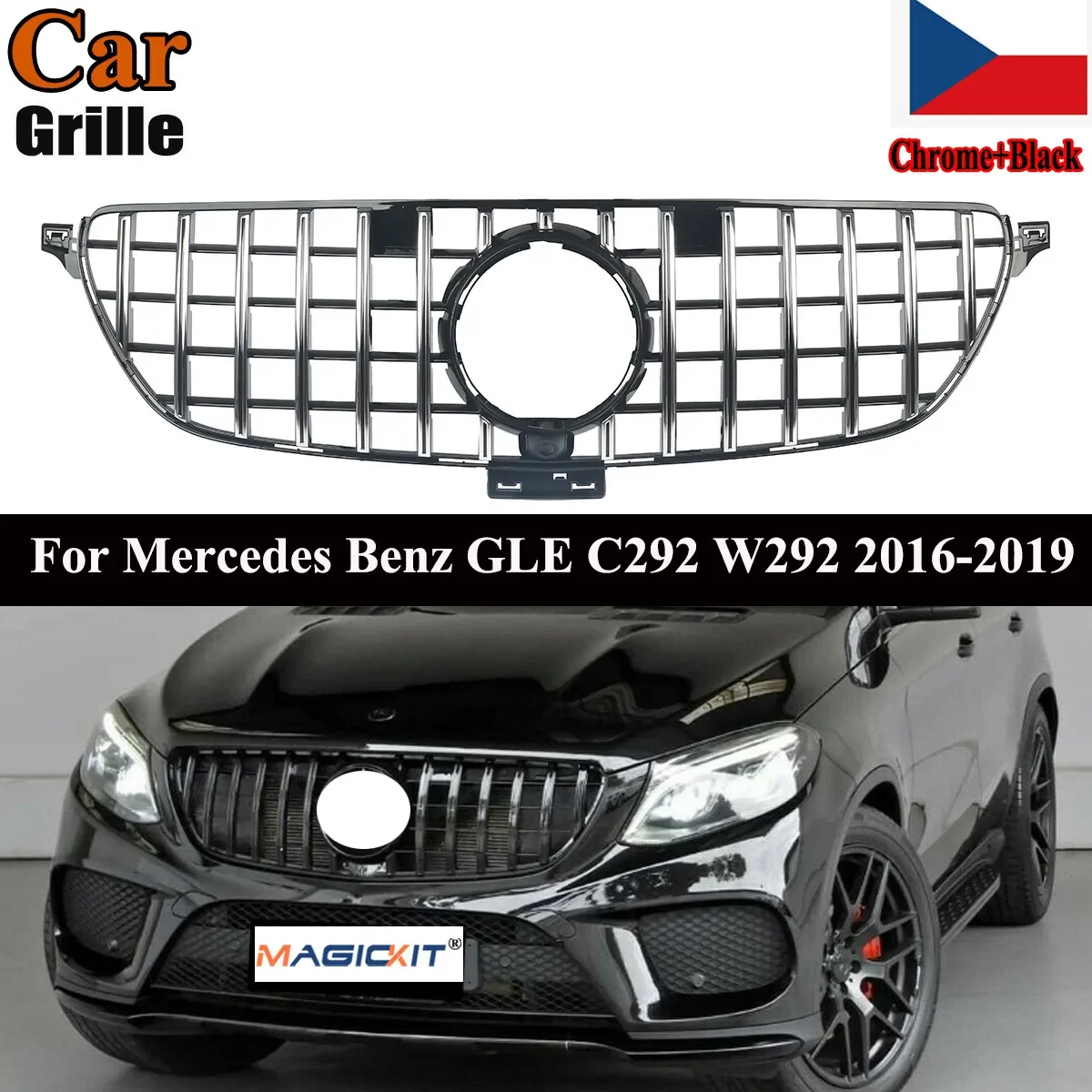 

MagicKit FOR MERCEDES GLE C292 COUPE FRONT GRILLE PANAMERICANA GT STYLE CHROME+BLACK 15+