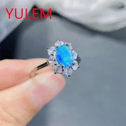 YULEM 2022 Newest Natural Blue Opal Ring Real 925 Sterling Silver Lovely Cat Style Ring Fire Secret Birthstone Good GIft