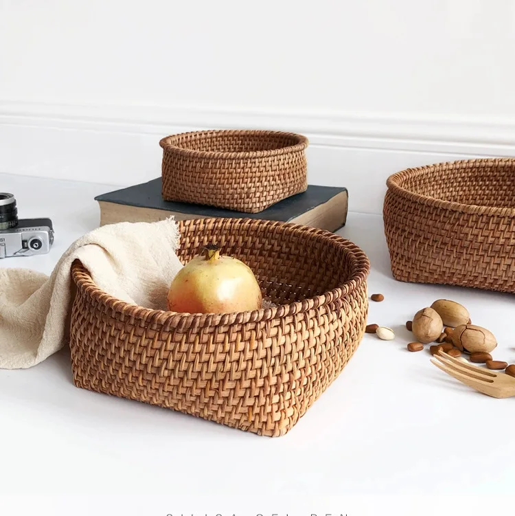 rattan storage basket fruit basket dried fruit snack candy storage box