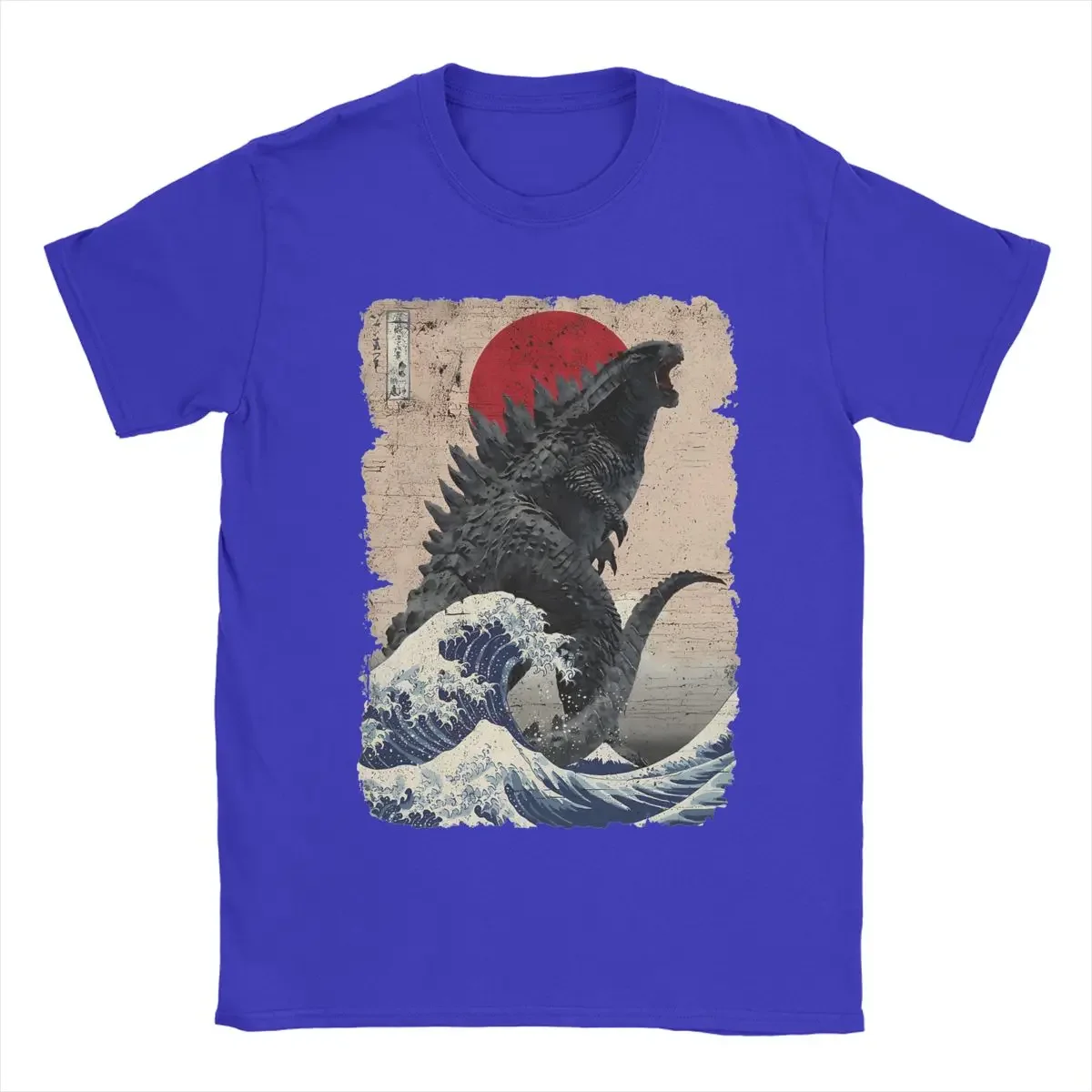 Men Crew Neck Pure Cotton T Shirts Short Sleeve Tees  Unique Japanese Godzillaed Great Wave T-Shirt  4XL 5XL Clothes tshirt