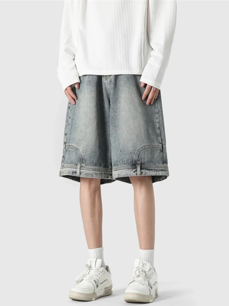 

Мужские джинсы Extra Large American Inverted, летние, тонкие, прямые, в стиле High Street, укороченные (до колена), модные, свободного кроя