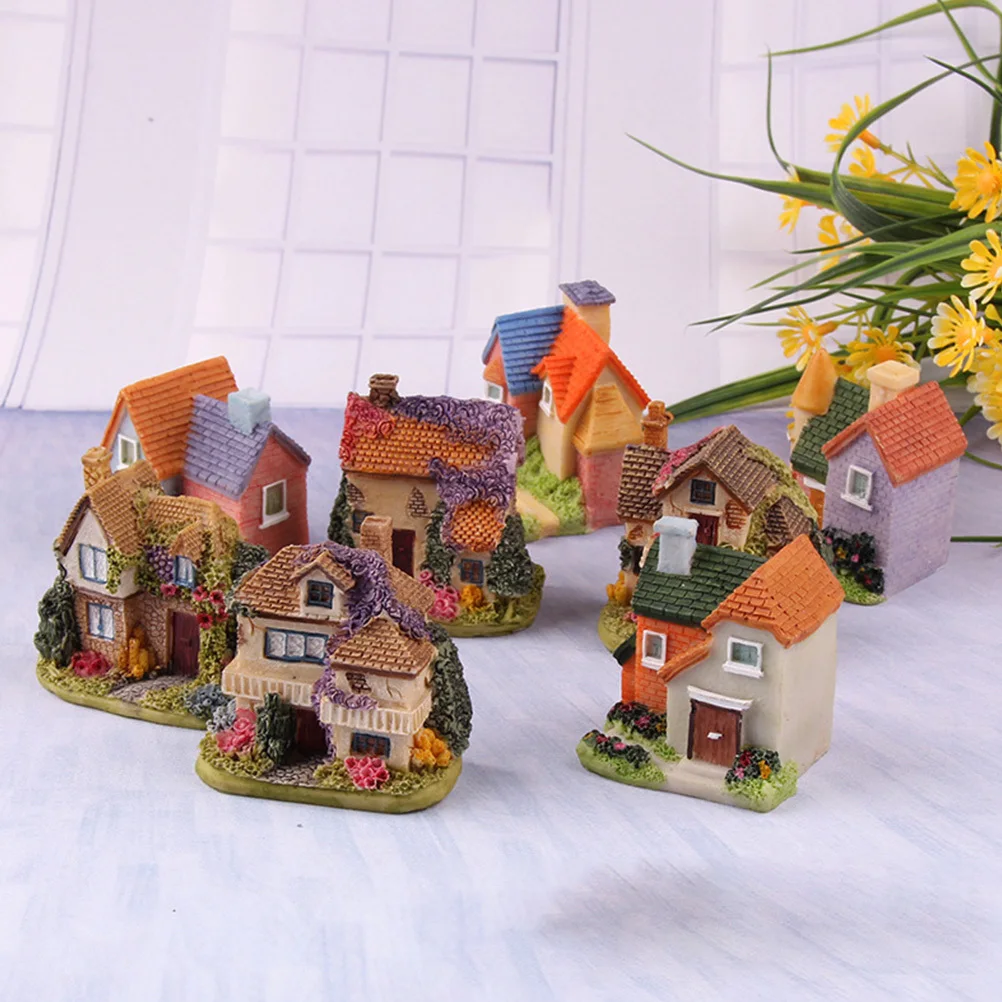 

4Pcs Villa Ornaments Unique Resin House Decor for Garden Fairy Tale Scene Home Decoration Micro Landscape Adornment