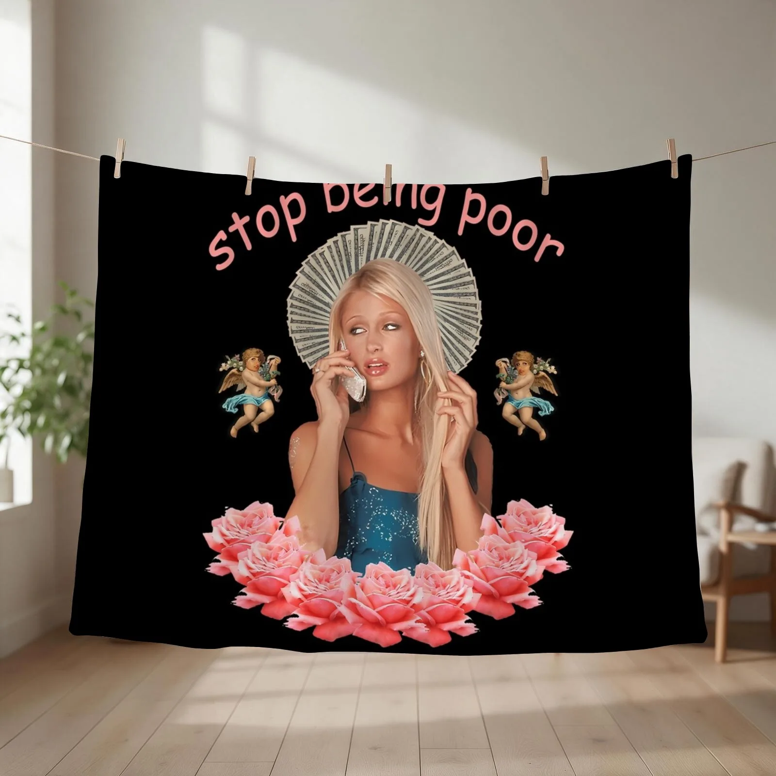 Paris Hilton 'Stop Being Poor' Throw Blanket sofa bed Tourist cosplay anime Extra Large Throw Blankets