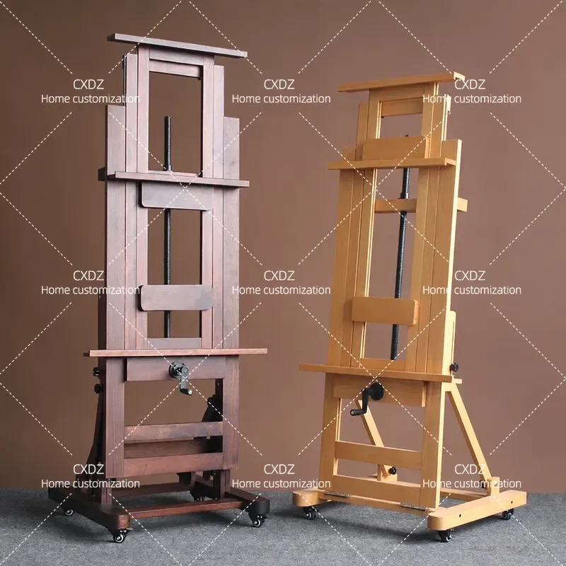 Beech Wood Adjustable Floor Easel Large Single Rocker Stand for Oil Painting Chinese Art Canvas Display Retro Design