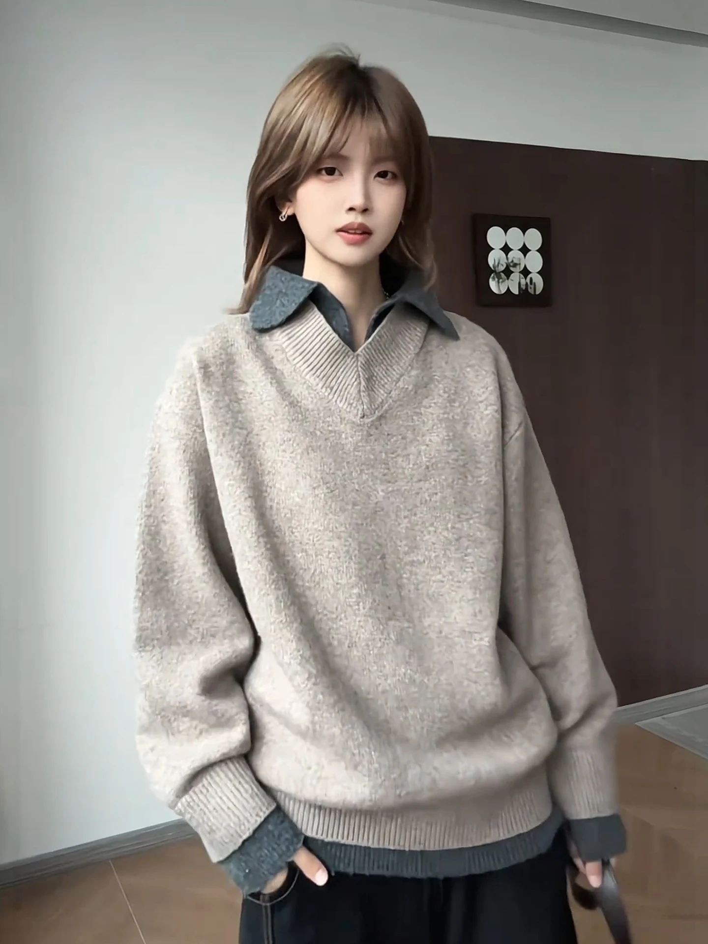 

High nce Knitted V-Ne irt Men's Sle American Retro Autumn Loose Fit Soft Polyester Casual Wear