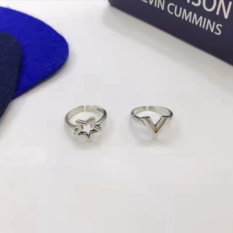 Sterling Thai Silver Anillos Adjustable Plata 925 Mujer Combination Star AndV Ring Jewelry Original For Men Women Luxury 2022 반지