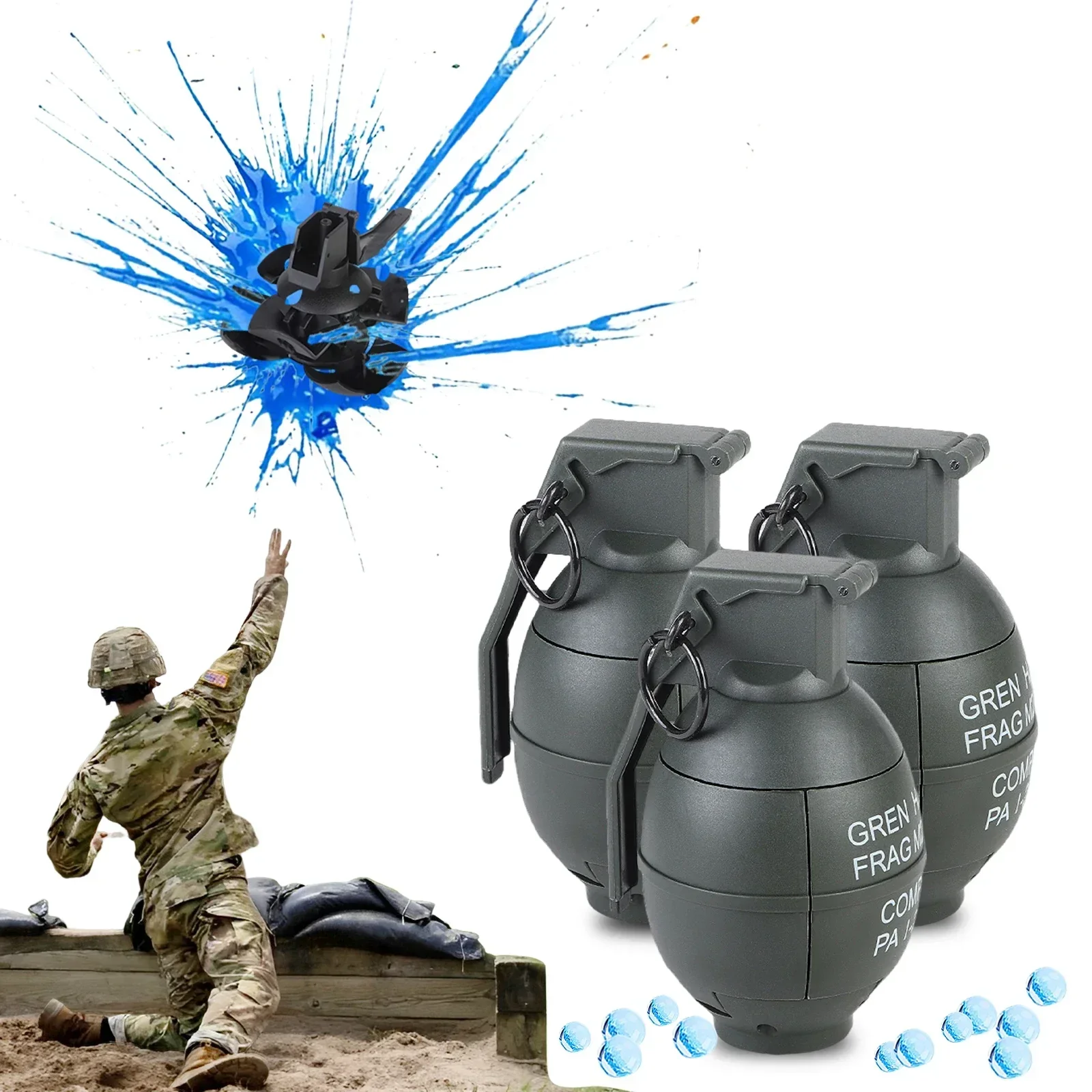 1/3PCS Tactical Grenade Model M67 Hand Grenade Prop Simulation Smoke Toy Model Suitable For Birsoft Paintball Shooting