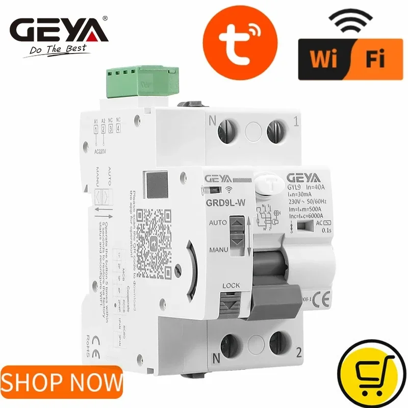 GEYA GRD9L-W Tuya WIFI Smart Circuit Breaker RCCB Recloser Differential Circuit Breaker AC220V Intelligent interruptor