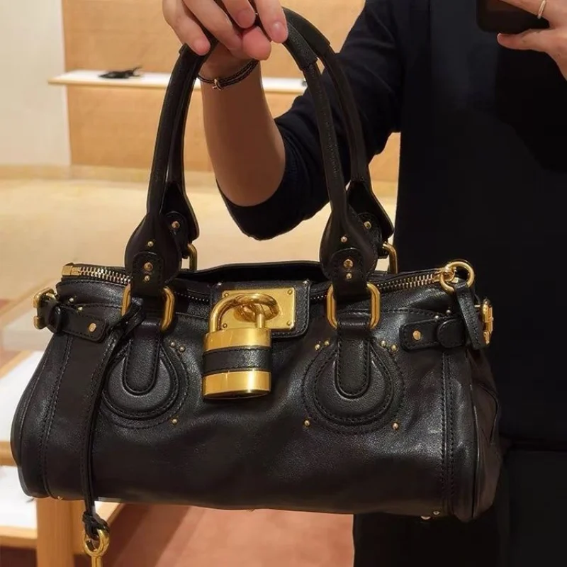 

Luxury Padlock Tote Classic Vintage Shoulder Bags Designer Double-handle Top Handbags Stylish Waterproof Soft Leather Briefcase