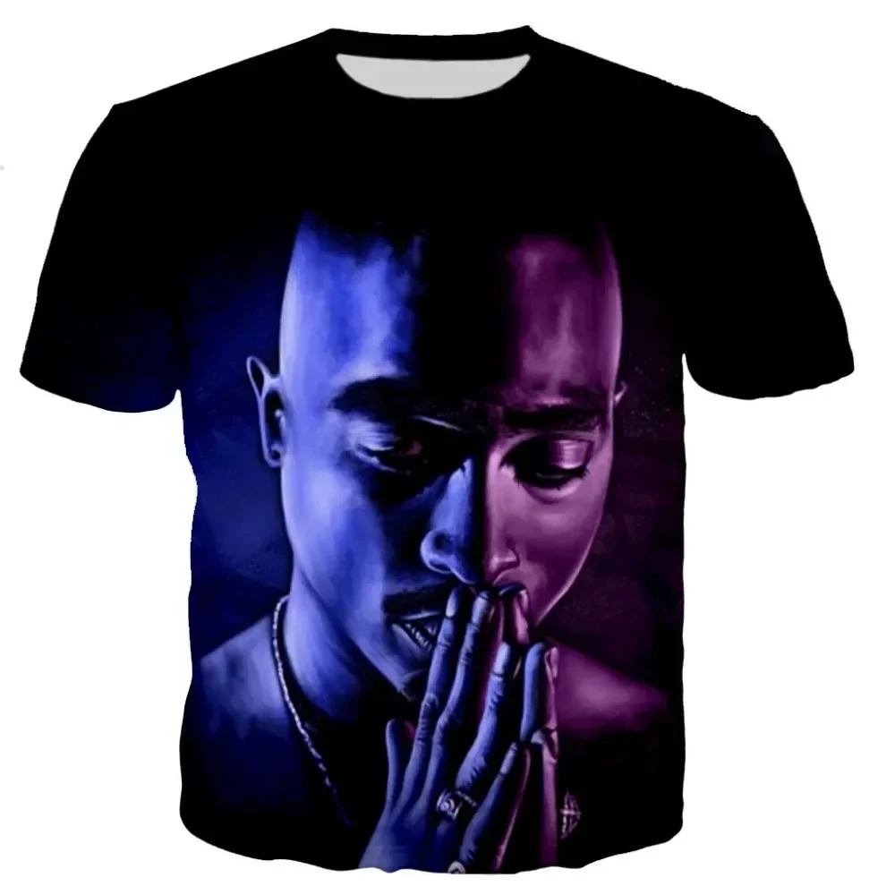 

2024 Summer Popular Rapper 2pac T Shirts Men Women Fashion Harajuku 3D Tupac Printed T-shirt Hip Hop Cool Large Size Tops Tees