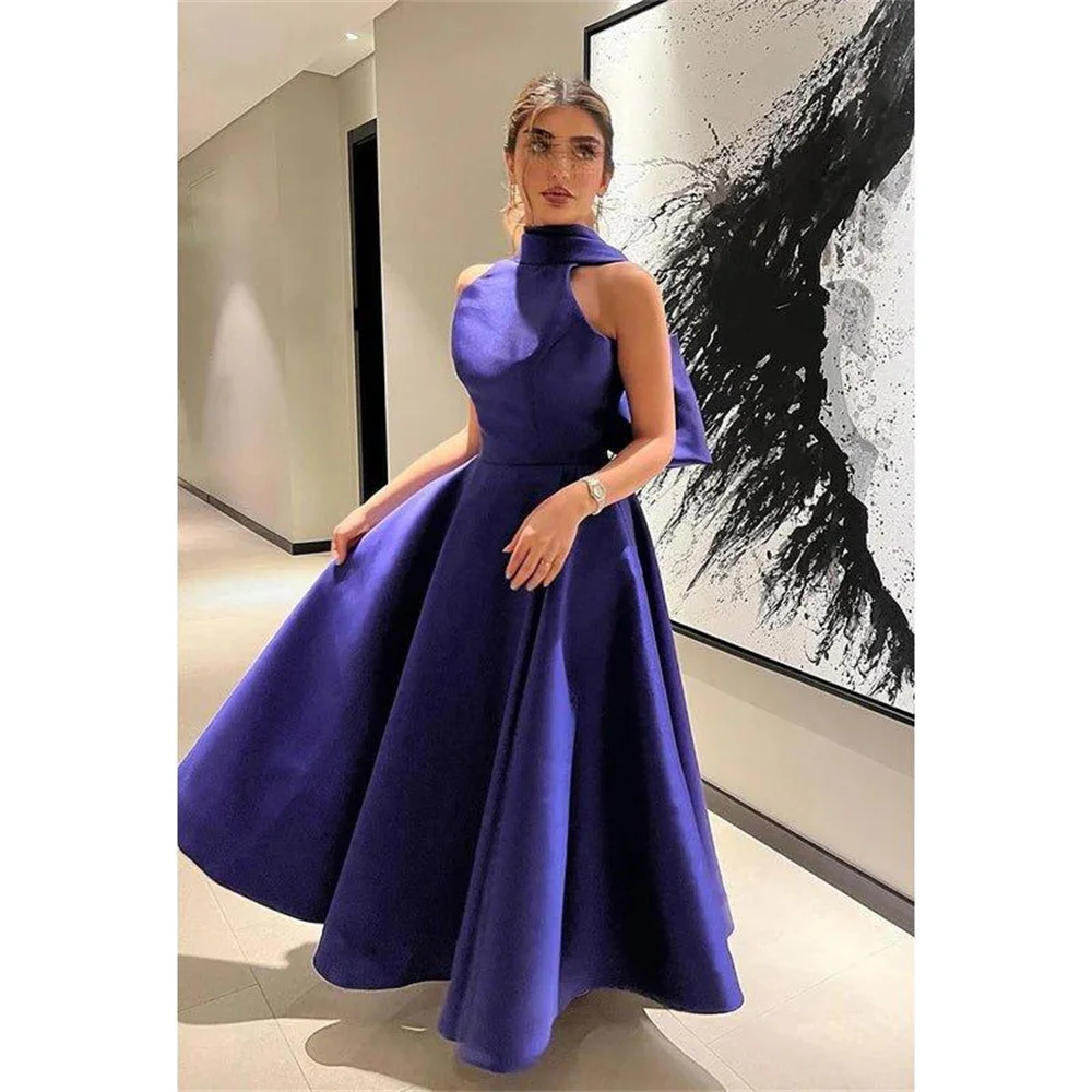 

Customized High Neck Bow Evening Dress A Line Ankle Length Sleeveless Prom Gown Long Ball Formal New 2025 Party Woman Dress