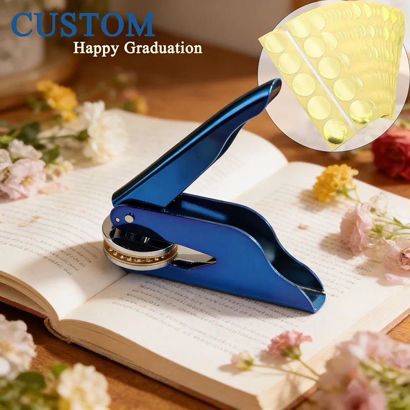 

Customized Embossed Stamp,100pcs Gold Stickers Personalized Custom Book Embosser Seal Graduation Invitation Logo Customization