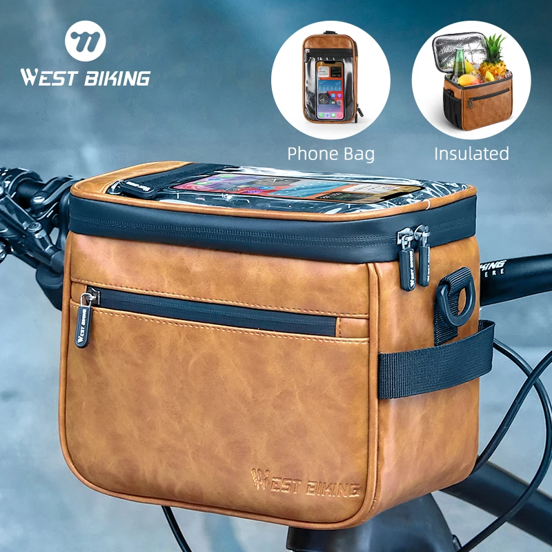 

WEST BIKING Bicycle Handlebar Insulated Bag Waterproof PU Cycling Phone Bag 4.5L Travel Shoulder Bag Bikepacking Accessories