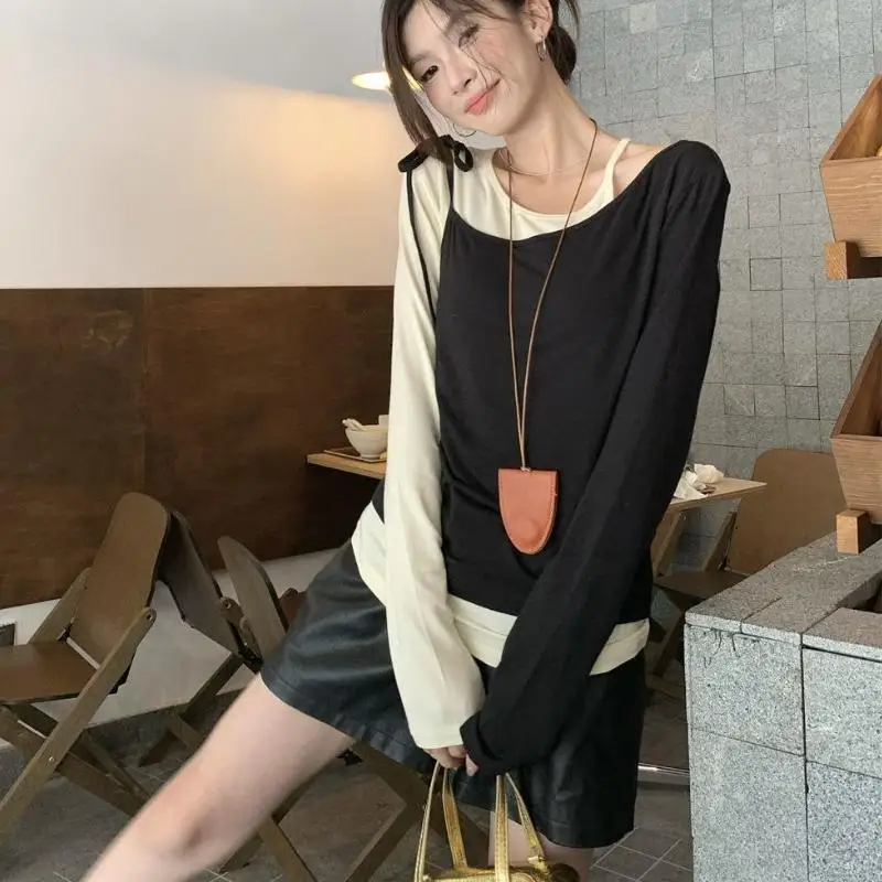 Stylish Girl Modal Y2K One Shoulder Tops Korean Sexy Tight Fitting Long Sleeved Gir Autumn Winter Outfit Cute Base Shirt Creativ