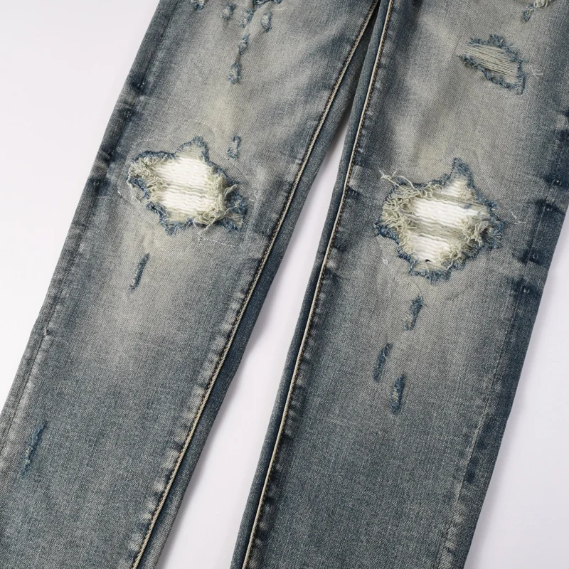

High Street Designer Fashion Men Jeans Retro Washed Stretch Slim Fit Patched Ripped Jeans Men Brand Denim Pants Hip Hop Trousers