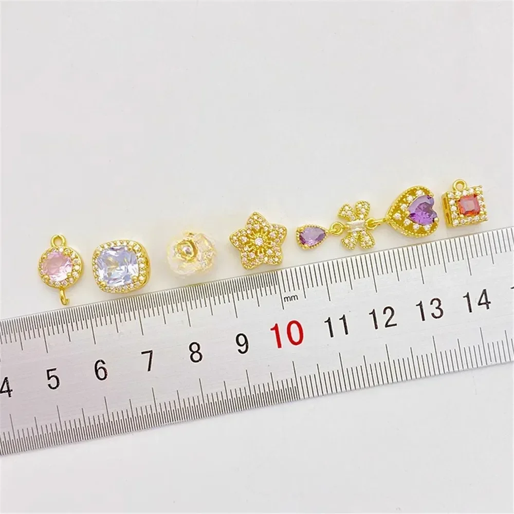 18K Bag Gold Inlaid Zirconium Peach Blossom Star Bead Partition Handmade DIY Bracelet Necklace Jewelry Material Accessories