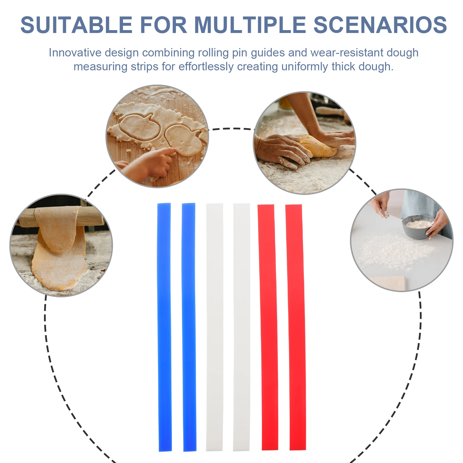 

6pcs Dough Thickness Balance Ruler Silicone Measuring Strips Rolling Pin Guide Tools For Baking Cookies Bread Pizza Kitchen